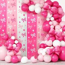 1/2 件装粉色蝴蝶结铝箔流苏帘，蝴蝶结金属装饰流苏雨滴帘，浪漫拍照背景道具，3.3 x 6.6 英尺，粉色流苏装饰，适用于情人节装饰、新娘聚会、婚礼礼物、婚房装饰、主题生日派对装饰背景 - 彩色 - 查看 1