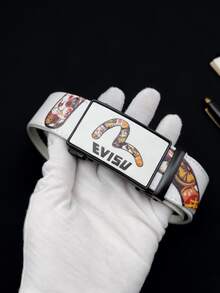 男士自动扣皮带，白色，可个性化印花，用途广泛，适合商务、休闲、派对、旅行等场合，长度120厘米，复古秋季/都市穿搭经典圣诞冬季时尚日常男士男友礼物 - 白色 - 查看 2