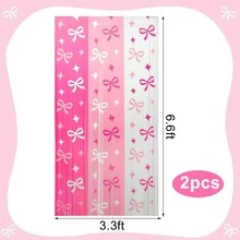 1/2 件装粉色蝴蝶结铝箔流苏帘，蝴蝶结金属装饰流苏雨滴帘，浪漫拍照背景道具，3.3 x 6.6 英尺，粉色流苏装饰，适用于情人节装饰、新娘聚会、婚礼礼物、婚房装饰、主题生日派对装饰背景 - 彩色 - 查看 7