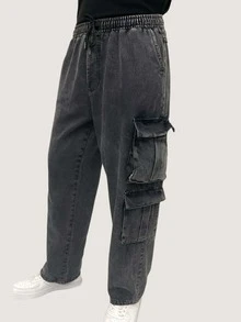 Calça Jeans 4 Bolsos Cargo Masculina Streetwear Grafite
