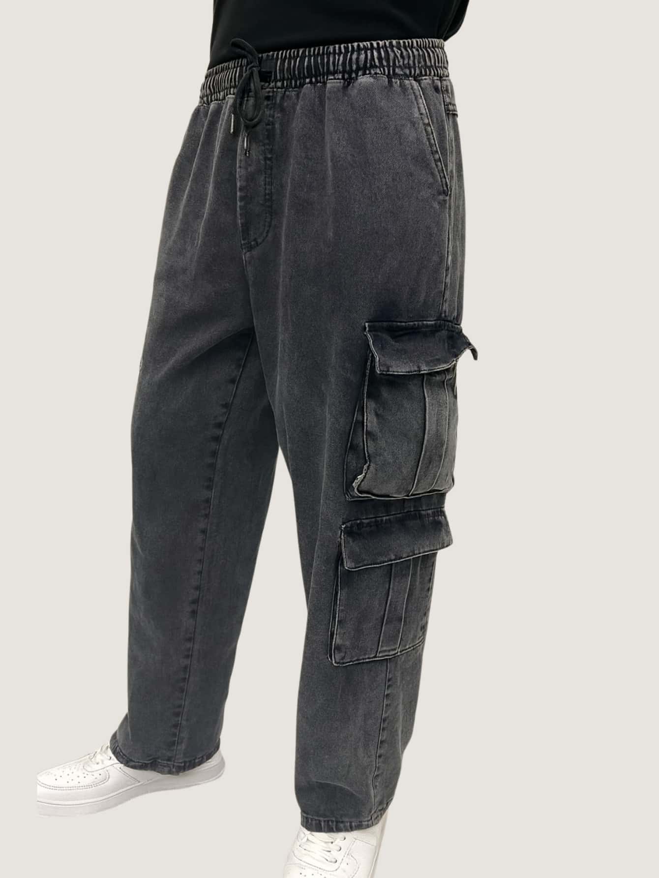 Calça Jeans 4 Bolsos Cargo Masculina Streetwear Grafite