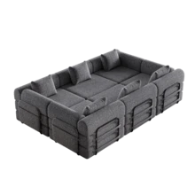 Chenille 2-In-1 Sofa Bed With Armrest Storage Pocket, Three Metal Frames And Multiple Configuration Options - 灰色+雪尼爾+6座 - 查看 6