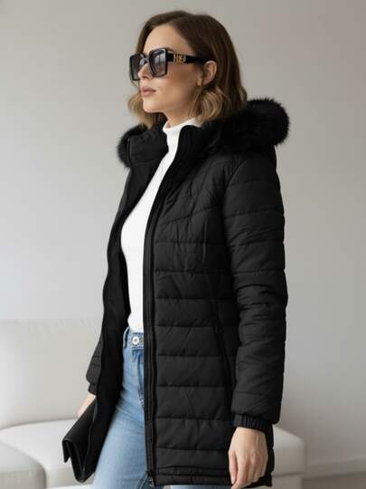 MODA MANIA Chaqueta Acolchada Para Mujer Premium, Súper Cálida con Capucha de Pelo Sintético Desmontable, Estilo Moderno y Funcional para Invierno y Otoño