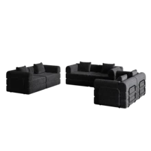 Chenille 2-In-1 Sofa Bed With Armrest Storage Pocket, Three Metal Frames And Multiple Configuration Options - 黑色+雪尼爾+6座 - 查看 2