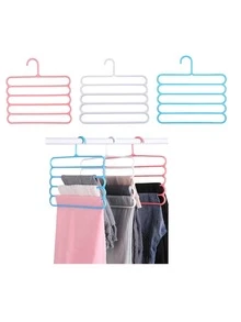 1pc/3pcs/5pcs Household Multi-Layer Pants Rack, Five Layer Anti Slip Storage Pants Rack, Multifunctional Seamless Clothes Hanger, Scarf, Tie, Drying Rack, Room Decoration, Home Decoration, Bedroom Decoration, Storage, Creative, Multi-Functional Bold Five Layer Pants Rack, Drying Rack, Anti Slip Drop Pants Storage Rack