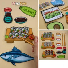 DIY Children's Quiet Book Toy For Sushi Restaurant Role Play, Family Educational Puzzle Toy, 3D Sticker Scenes Handmade Craft Activity Book - Multicolor - View 6