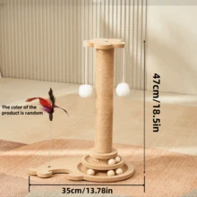 1件套猫抓板和攀爬塔组合，耐用剑麻垂直幼猫玩具，带悬挂羽毛棒和旋转圆盘