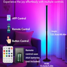 مصباح أرضي RGB+IC، مصباح زاوية بتقنية LED يعمل بتطبيق، مصباح أرضي ذكي حديث مع مزامنة الموسيقى و-16 مليون لون قابل للتخصيص ، مصباح قائم متغير الألوان للغرفة والصالة وخلفية التلفزيون والديكور الحفلات