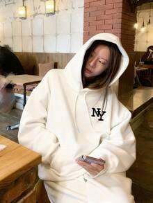 女士休闲宽松字母印花卫衣，美式风格，白色，秋季款 - 白色 - 查看 4