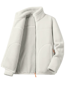 Women's Unique Design Wool Fleece Jacket - Autumn/Winter Stand Collar Zip-Up Hoodie, Loose Casual Sports Coat, Ski Wear - Black - View 2