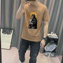 Men's Catholic T-Shirt With Minimalist Print "Maria" 100% Cotton Premium Shirt - Khaki - View 2