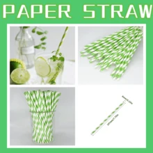 100支/包 绿白条纹一次性纸吸管 6*197mm | 适用于生日、婚礼及各种活动，是各种场合饮用的理想选择，也可用作学校用品，可溶于水的派对吸管