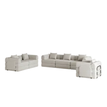 Chenille 2-In-1 Sofa Bed With Armrest Storage Pocket, Three Metal Frames And Multiple Configuration Options - 卡其色+雪尼爾+6座 - 查看 4