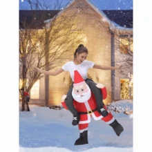 1 Set New Christmas Santa Claus Plush Cute & Funny Pink Cheek Hunchback Riding Santa Claus Costume Half-Body Outfit With Inflatable Doll Clothes, Plus Printed Letter Drawstring Dust Bag, Perfect Christmas Prop For Family Interaction, Photo Shooting, Stage Performance, All Seasons - 紅色 - 查看 3