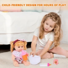 娃娃喂食套装，适合3岁及以上儿童的派对游戏套装，包含魔法奶瓶、奶嘴、手提包、刀、勺、叉和盘子。多种款式可选。是增进亲子关系和派对游戏的理想之选，也是完美的节日礼物。（配件图案和颜色随机）（不含娃娃） - 多 - 查看 5