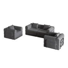 Chenille 2-In-1 Sofa Bed With Armrest Storage Pocket, Three Metal Frames And Multiple Configuration Options - Grey + Chenille + 4 Seat - View 8