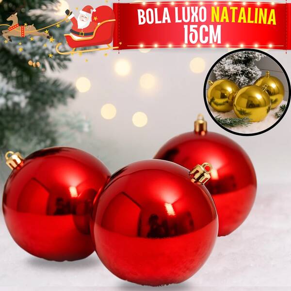 Kit Bolas de Natal Vermelha e Dourada Lisa 15 cm - Enfeite Luxuoso Árvore  Grande Decoração Natalina