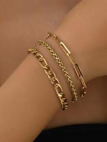 Aomogo 5 件复古粗链个性化手链，时尚简约不锈钢混合手链，男女皆宜 - 手鍊 - 查看 13