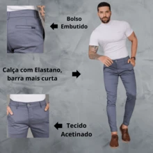 Men's Smart Casual Trousers In Premium Satin Fabric With Tailored Detail And Welt Pockets - 石油藍 - 查看 7