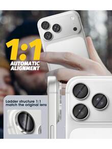 XINHONGYU 6pcs/Set Black Metal Camera Lens Protector Film, Perfect Fit, Circular Rear Camera Lens Cover, Compatible With IPhone 17 Pro Max/17 Air/16 Pro Max/16 Pro/16 Plus/16/16E/15/14/13 Mini/12/11 Series - Silver - View 6