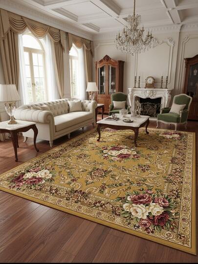 Tapete decorativo marrom com estampa floral retrô chinesa e padrão de vinhas (1 peça), ideal para sala de estar, tapete para sala de estar, tapete pequeno, tapete para sala de estar, tapete grande para sala de estar, tapete redondo, decoração de sala de estar, decoração de quarto, tapete lavável, tapete felpudo, tapete grosso, tapete grosso, tapete peludo, tapete para outono/inverno, tapete grosso.