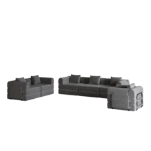 Chenille 2-In-1 Sofa Bed With Armrest Storage Pocket, Three Metal Frames And Multiple Configuration Options - 灰色+雪尼爾+6座 - 查看 4