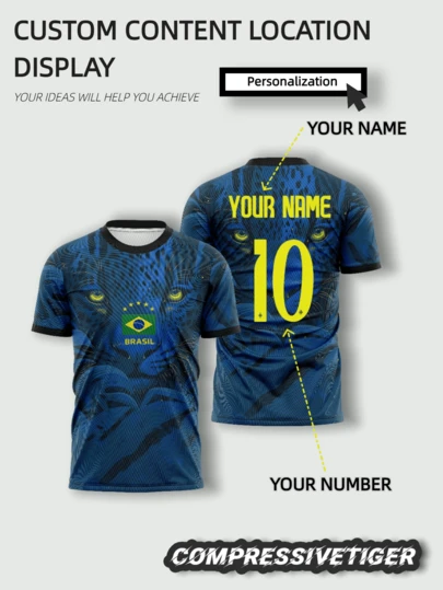 Custom Brazil Special Edition Leopard Print Soccer Jersey - Personalized Name And Number - Breathable Tight-Fit Design To Help You Perform At Your Best - Fan Sports Training Wear, Great For Halloween, Thanksgiving, Christmas And New Year Gifts