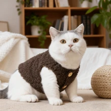 Autumn/Winter Sherpa Cat Vest, Cozy Fleece Sleeveless Jacket For British Shorthair Cats, Soft & Adorable Pet Clothes, 2 Colors Available - Brown - View 11