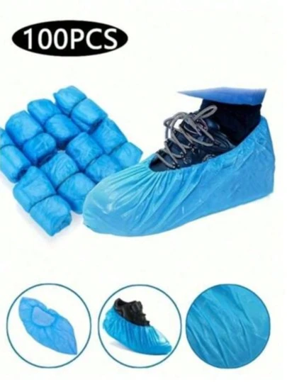 100pcs 13.8*7 Inch Blue Disposable Shoe Covers, PE Material, Keep Floor Clean. Waterproof, Wear-Resistant, Anti-Slip Shoe Covers For Home, Office, School, Shoe Accessories And More. Insulation, Galentines, Puppy, Carnival
