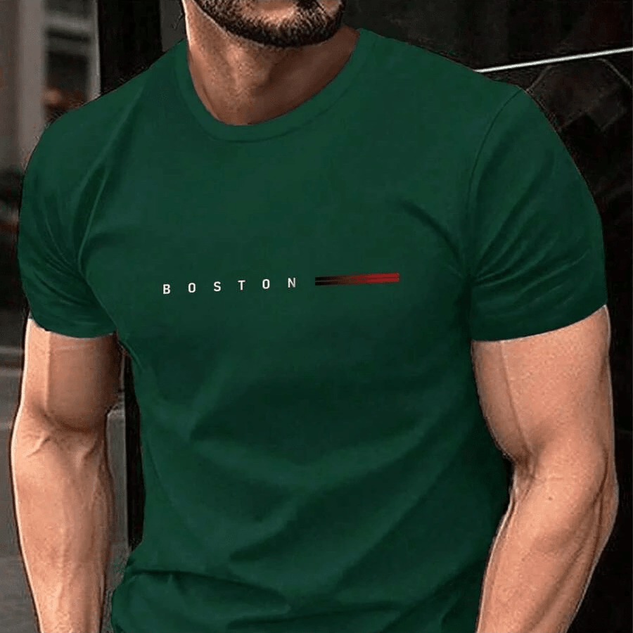 Camiseta Casual Camisa Masculina De Manga Curta Com Estampa  BOSTON FAIXA