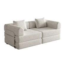 Chenille 2-In-1 Sofa Bed With Armrest Storage Pocket, Three Metal Frames And Multiple Configuration Options - Khaki + Chenille + 2 Seat - View 7