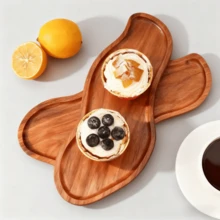 1pc Rosewood Tray - Multifunctional Plate For Breakfast, Desserts, Snacks, Sushi - Durable Fruit Tray For Home Kitchen And Dining Room - Tabletop Decor, Wooden Tray, Fruit Plate, Wooden Dessert Plate, Coffee Milk Snack Wooden Plate, Cake Plate, Kitchen Accessories, Home Decor - Brown - View 3