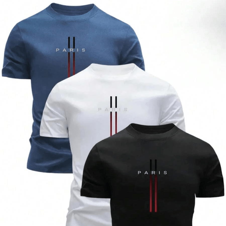 Kit 3  Camisetas Masculina Manga Curta Paris 100% Algodão Camisa Casual Versátil Confortável & Esportiva Blusas Unissex Lançamento