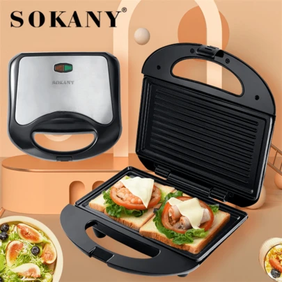  SOKANY 102 Multi-Function Sandwich Maker, 3-In-1 Grill, Panini Press, Breakfast Maker. Powerful, With Indicator Light, Complete Baking Plate, Double-Sided Constant Temperature Heating, Non-Stick Coating, Easy To Clean, Heat-Resistant Handle. Ideal For Homemade Sandwiches, Fried Eggs, Steak, And More. Kitchen Appliance
