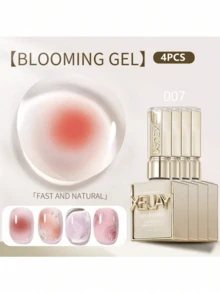XEIJAYI 4 piezas de 15ml Gel de florecimiento para uñas, recubrimiento de goma transparente de larga duración, fortalecedor de uñas LED UV, acabado brillante superior de esmalte de gel para uñas