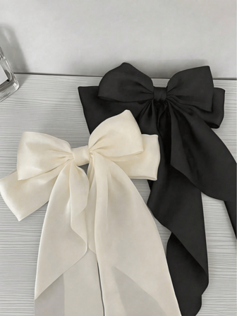 1 pezzo Fermaglio per capelli in raso nero e beige con fiocco grande, accessorio per capelli elegante e minimalista di stile retrò, versatile per uso quotidiano, casual, festa, pendolarismo, vacanza, acconciatura, make-up, pinze per capelli, mollette per capelli, fiocchi, carino, fermagli per capelli