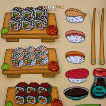 DIY Children's Quiet Book Toy For Sushi Restaurant Role Play, Family Educational Puzzle Toy, 3D Sticker Scenes Handmade Craft Activity Book - Multicolor - View 5