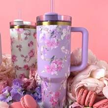 Compatible With Stanley 40 Oz H2.0 Tumbler With Handle, Double Walled Vacuum Insulated Stainless Steel Water Bottle Premium Summer Drinkware Portable Handy Flask Travel Mug Iced Coffee Cup For Outdoor Camping, Hiking, Driving, Travel, Perfect Gift Idea - 紫羅蘭色 - 查看 2