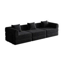 Chenille 2-In-1 Sofa Bed With Armrest Storage Pocket, Three Metal Frames And Multiple Configuration Options - Black + Chenille + 3 Seat - View 6