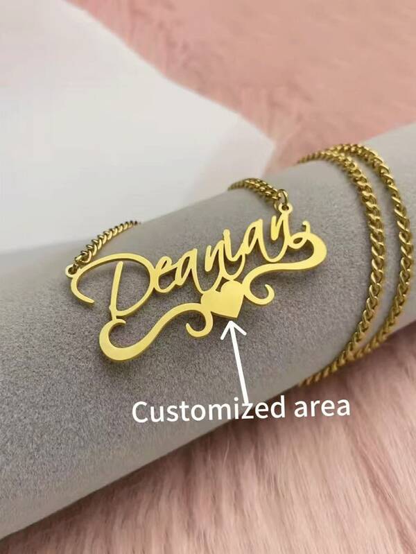 A Personalized Name Necklace Paired With A Cuban Chain Custom Letter Pendant Stainless Steel Vintage Designer Choker, The Perfect Gift For Christmas Or Birthday Parties.
