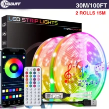 NBBUFF LED Light For Bedroom,3ft-65ft RGB LED Strip Lights, Can Be Controlled By Mobile APP And 44-Key Remote Control, Can Change Colors Synchronously With Music, Can Be Timed, Adjust Brightness Very Easy To Install, LED Lights Suitable For Children's Room Decor, Festival Celebration Atmosphere Lighting, Home Decor Wall Decor
