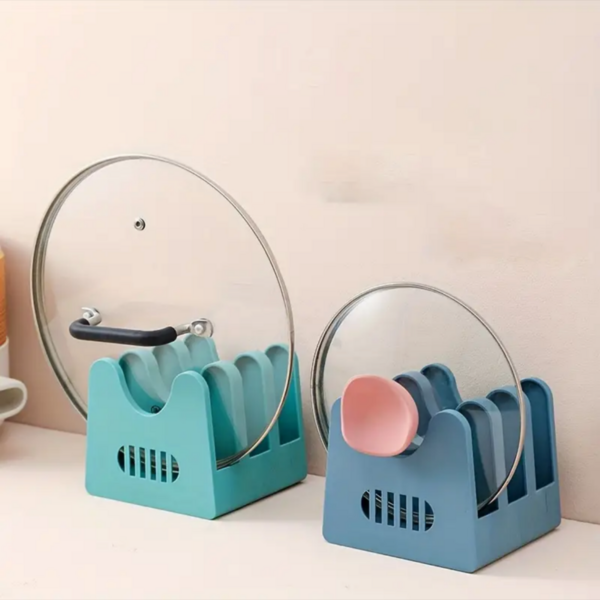 1 pieza Organizador de cocina multifuncional - Soporte para cucharas y utensilios de ABS resistente a la oxidación con drenaje, estante de almacenamiento para tapas de ollas