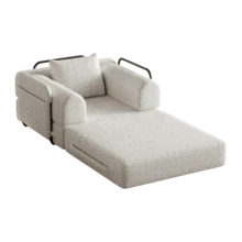 Chenille 2-In-1 Sofa Bed With Armrest Storage Pocket, Three Metal Frames And Multiple Configuration Options - Khaki + Chenille + 1 Seat - View 9