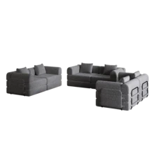 Chenille 2-In-1 Sofa Bed With Armrest Storage Pocket, Three Metal Frames And Multiple Configuration Options - 灰色+雪尼爾+6座 - 查看 2