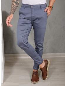 Men's Smart Casual Trousers, Premium Satin Fabric, Tailored Style, Welt Pockets - 石油藍 - 查看 14