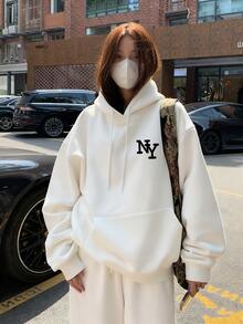 女士休闲宽松字母印花卫衣，美式风格，白色，秋季款 - 白色 - 查看 2