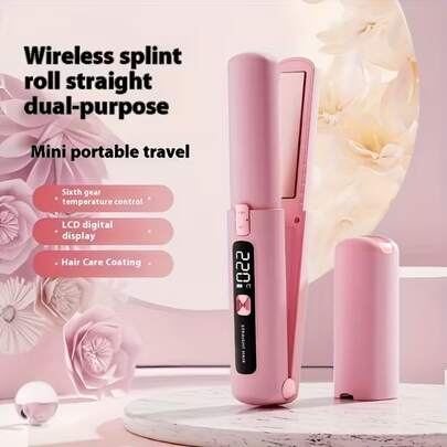 1 Mini 2-In-1 Wireless Hair Straightener - USB Charging 4500mAh, Anti Scald Temperature Control, Ion Care Technology, LCD Display Screen, Portable Travel Smoothing Machine&Dry Hair Curling Iron, Perfect As A Gift For Women.