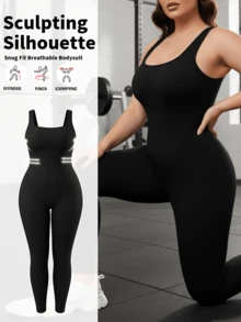 Winter Plus Size Women Seamless Tummy Control Lifting Arm Jumpsuit Shapewear, Casual Yoga Outfit For Outdoor Wear