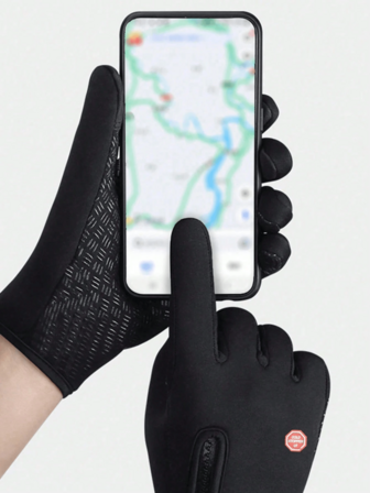 1 par herr- och damhandskar för höst- och vintercykling i ull, vindtäta och varma, pekskärmshandskar med dragkedja, sporthandskar, varma handskar, lämpliga för utomhusvandring, skidåkning, cykling, dragkedjahandskar, slumpmässigt markerad rosett, vintervärme, alla hjärtans dag-present, nyårspresent