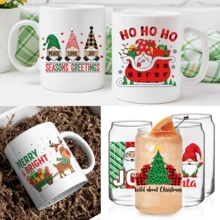 12PCS Christmas Plaid UV DTF Cup Wrap - Festive Paper Flat UV DTF Transfer Stickers For 16 OZ Glass Cup/Mug/Wood, Perfect For Christmas DIY Craft Lovers, Home Kitchen Cup Decoration, Holiday Gift Personalization With Santa Gnome Snowmen Pattern